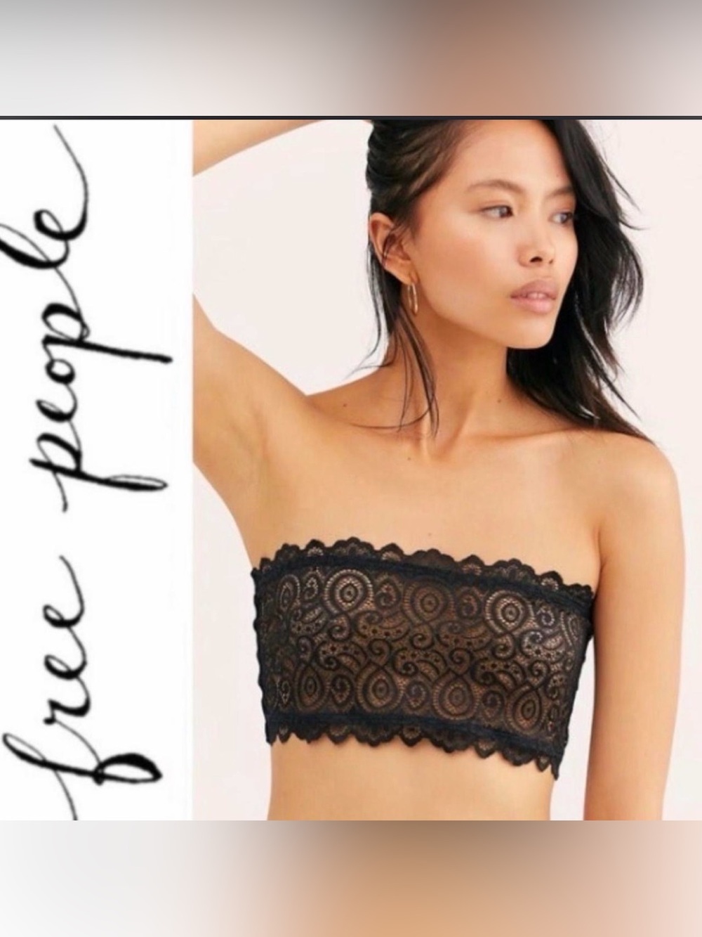 Free People Black Lace Strapless Bralette